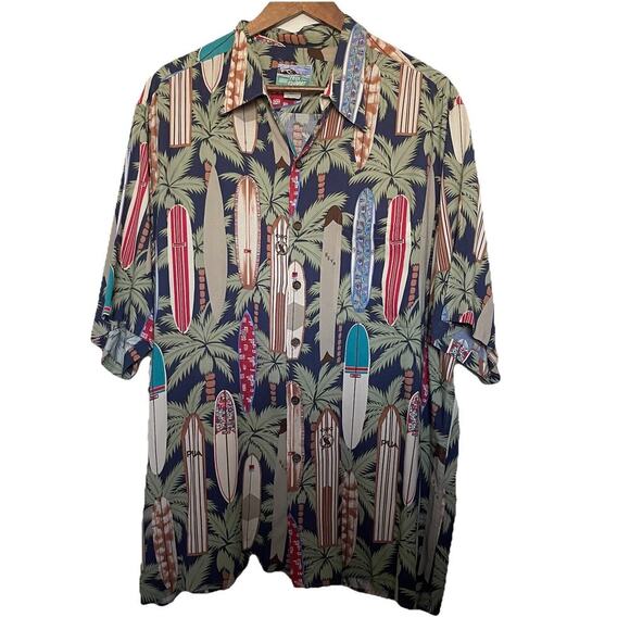Vintage Reyn Spooner Hawaiian Shirt Size XL Longboards Palm Trees Vacation - Picture 1 of 5
